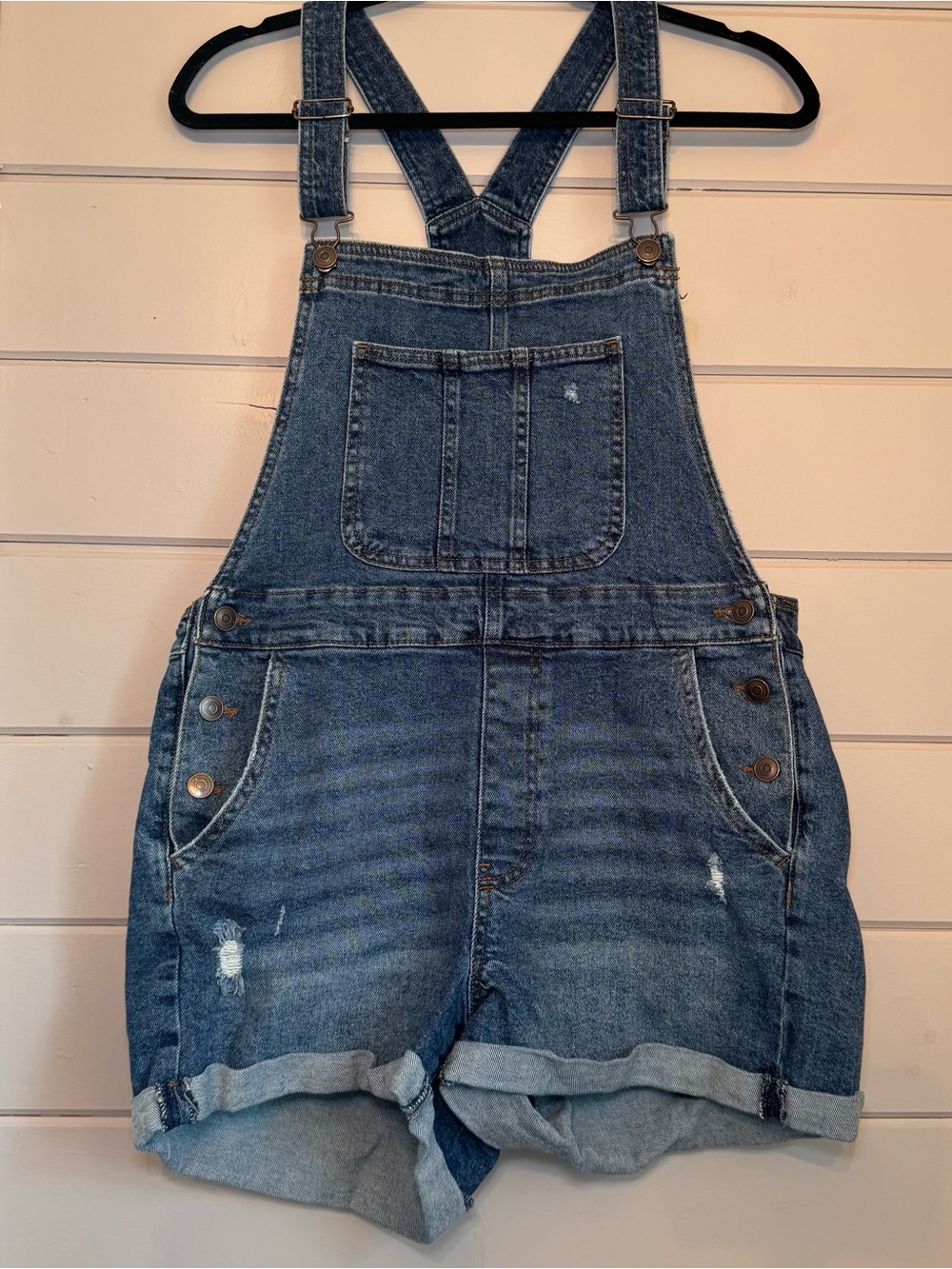 No Boundaries Blue Denim Short Overalls Romper